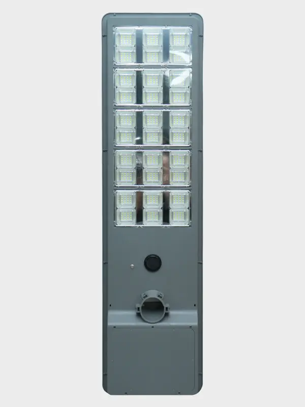 130-A integrated solar street light fixture on white background