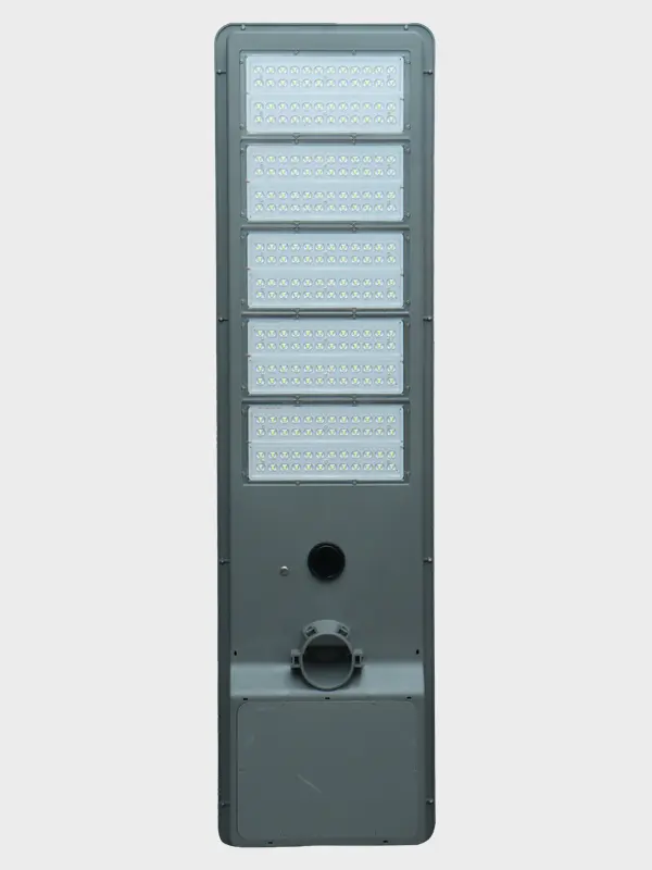130-B integrated solar street light fixture on white background