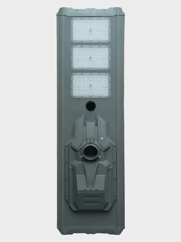 LS integrated solar street light fixture on white background