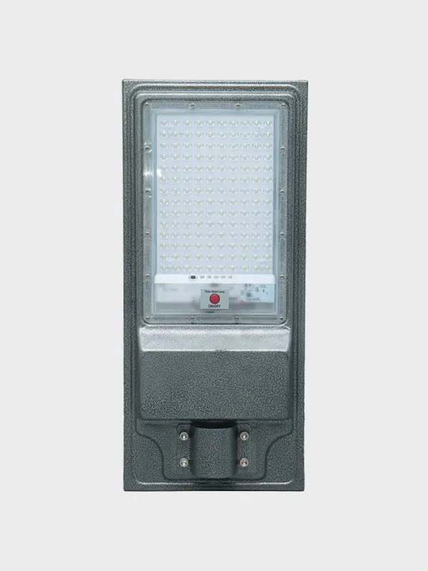 WJ integrated solar street light fixture on white background