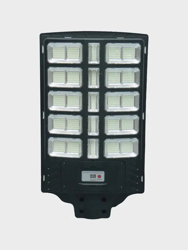 YH integrated solar street light fixture on white background