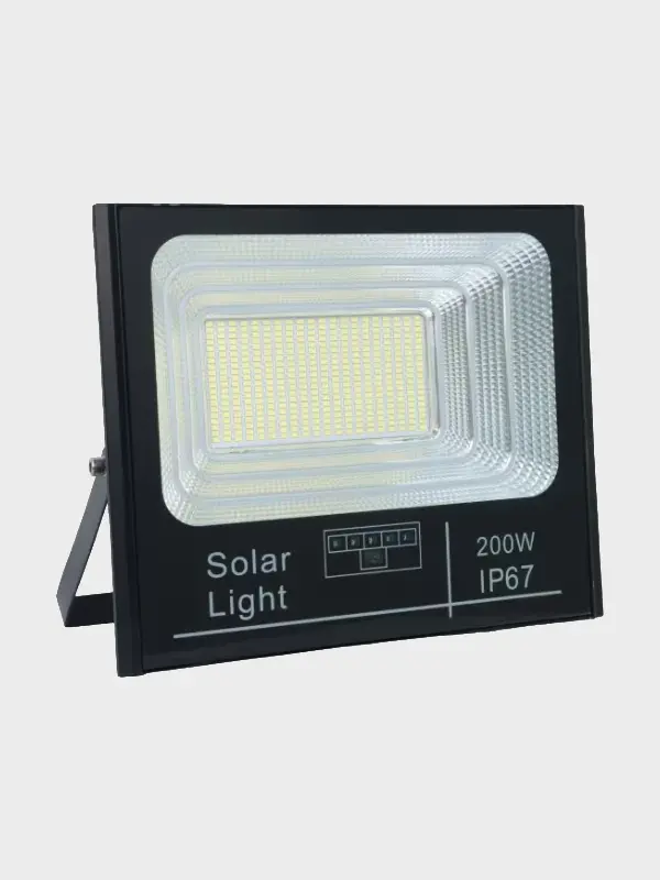 JBP solar flood light fixture on white background
