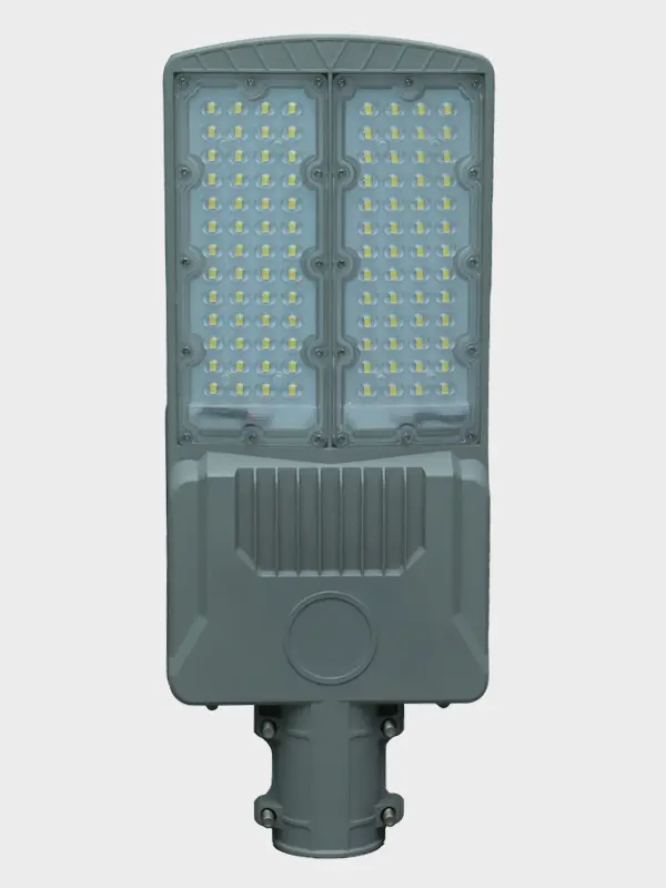 HF solar street light fixture on white background